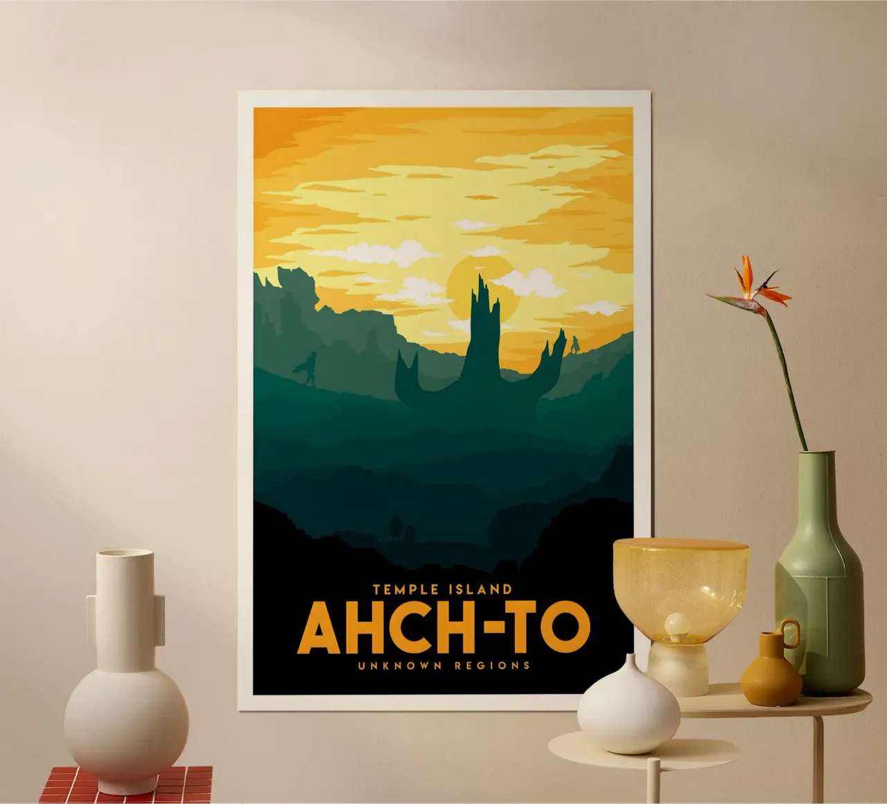 Temple Island Ahch-to Unknown Regions Poster mit Aluminium Rahmen von Robert Hoff