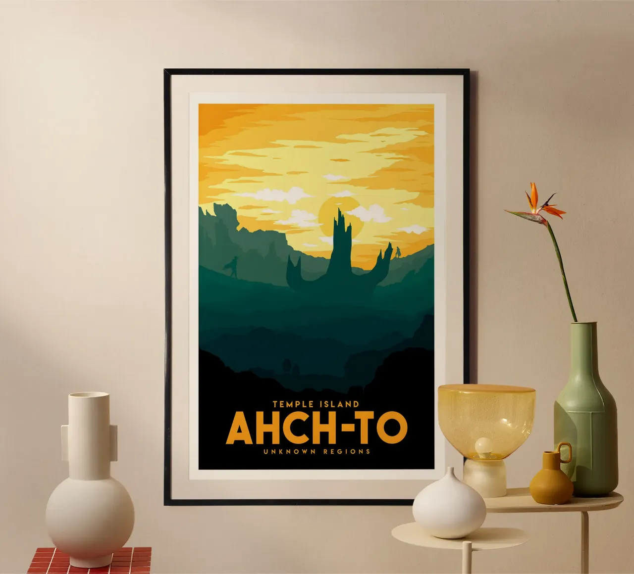 Temple Island Ahch-to Unknown Regions Poster mit Aluminium Rahmen von Robert Hoff