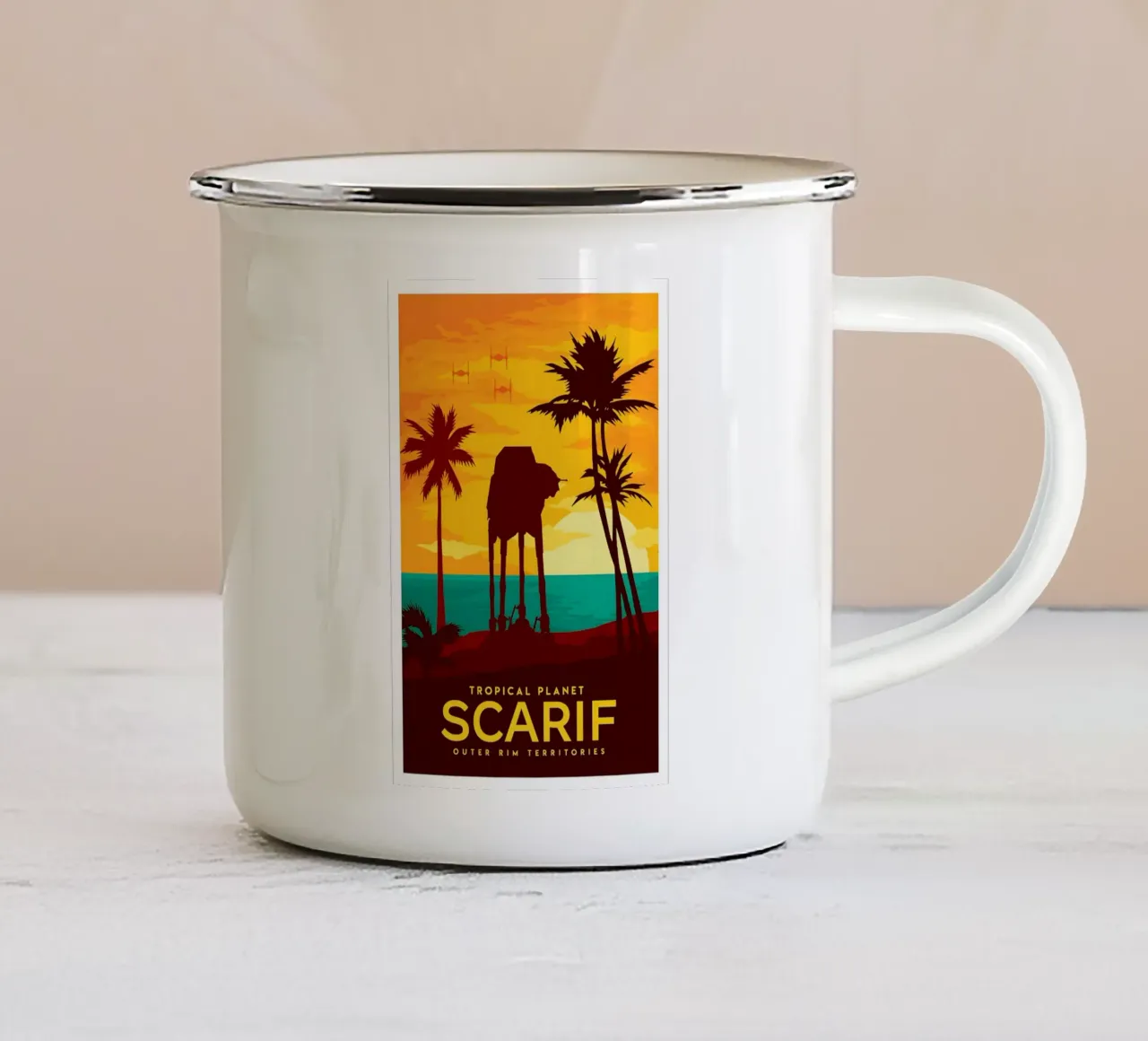 Tropical Planet Scarif tazza in smalto da Robert Hoff