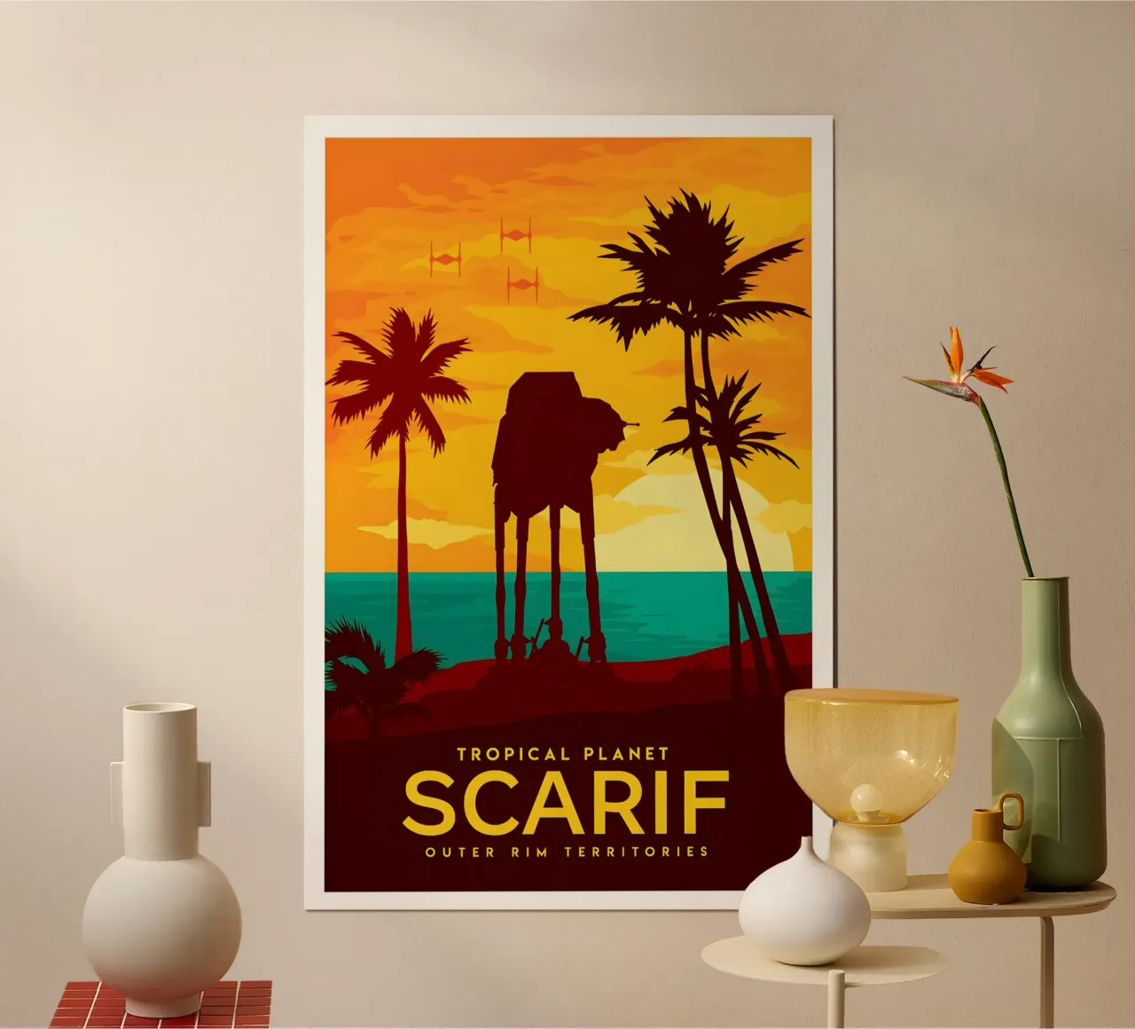 Tropical Planet Scarif poster con telaio in alluminio da Robert Hoff
