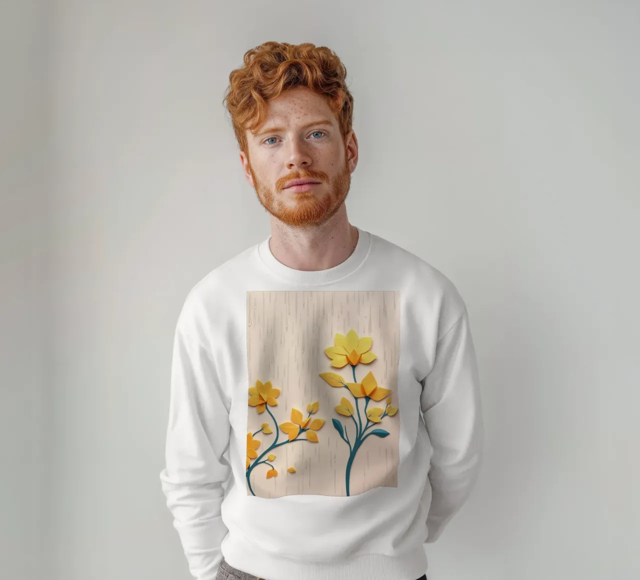 Fiori di carta e gocce di pioggia su sfondo beige felpa da DesignDoodle