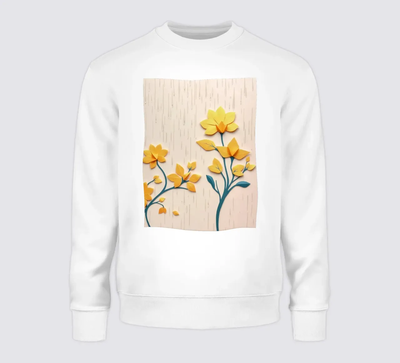 Fiori di carta e gocce di pioggia su sfondo beige felpa da DesignDoodle