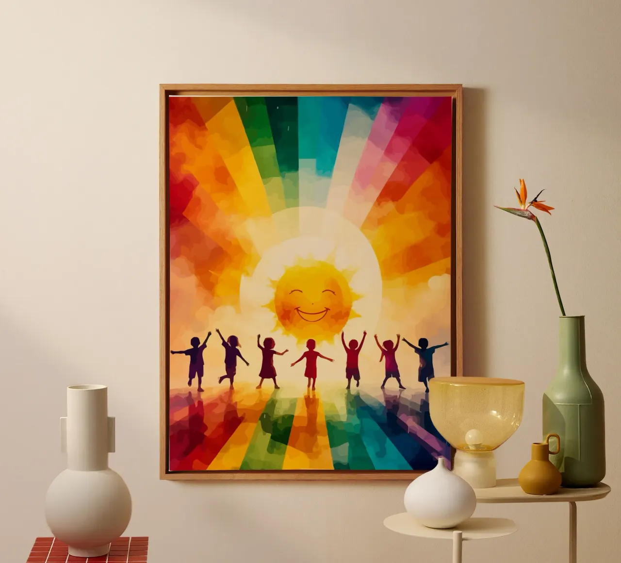 children playing under the sun tela con Cornice a cassetta da Dumery Art