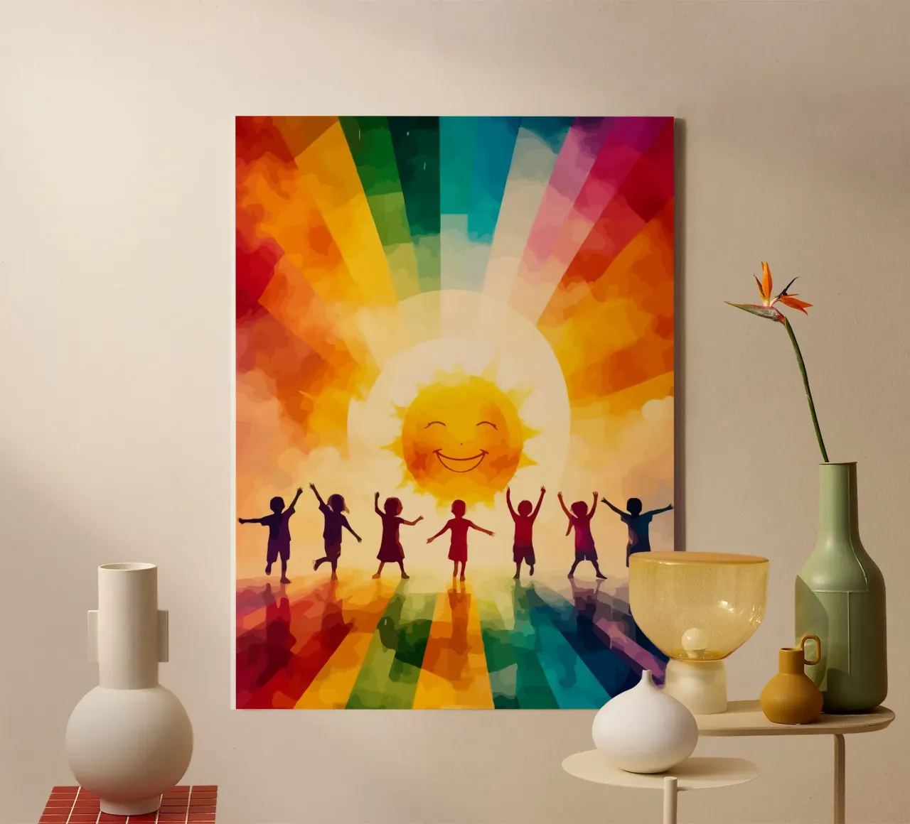 children playing under the sun tela con Cornice a cassetta da Dumery Art