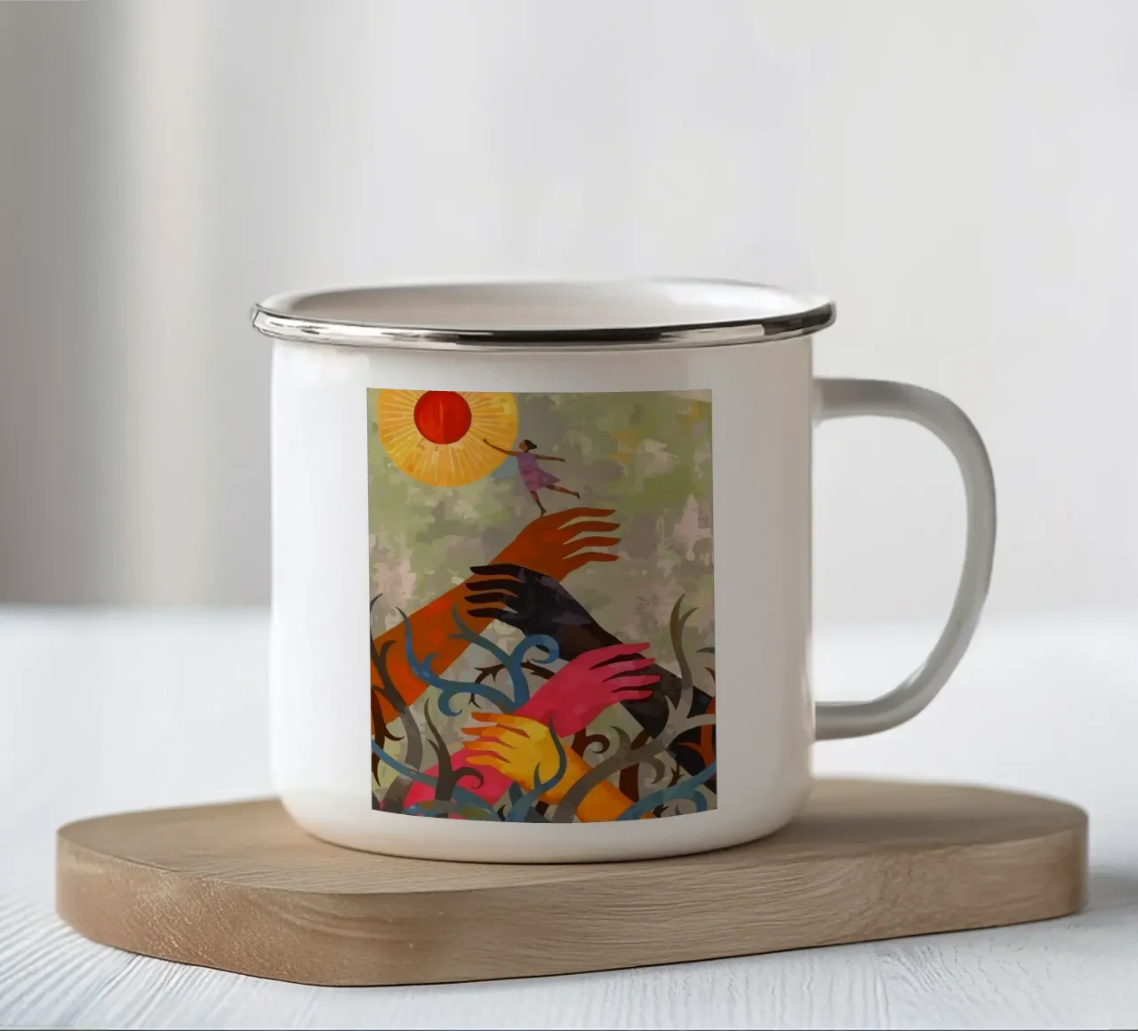 hands and plants tazza in smalto da Dumery Art