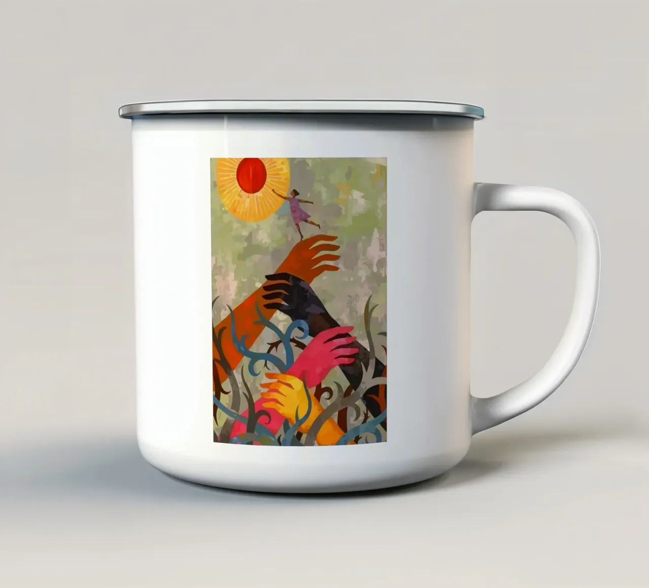hands and plants tazza in smalto da Dumery Art