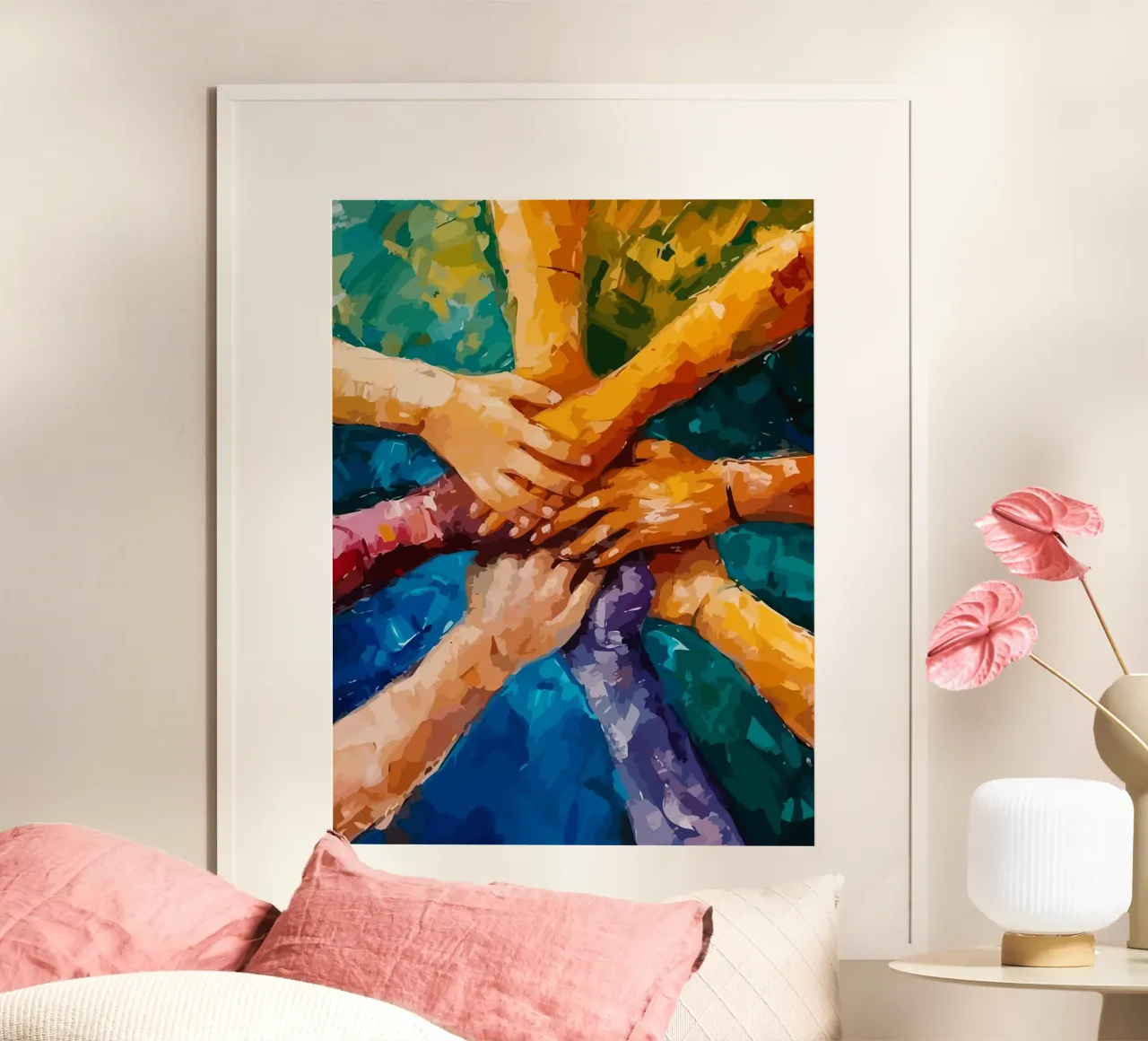 hands together poster con telaio in alluminio da Dumery Art