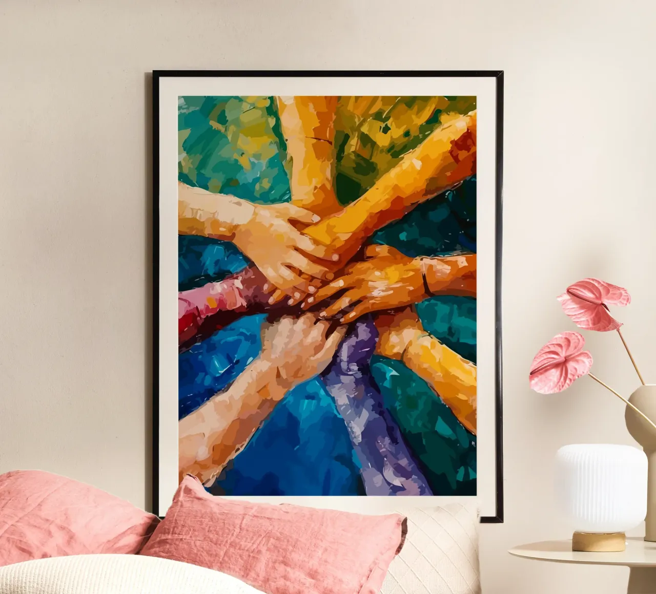 hands together poster con telaio in alluminio da Dumery Art