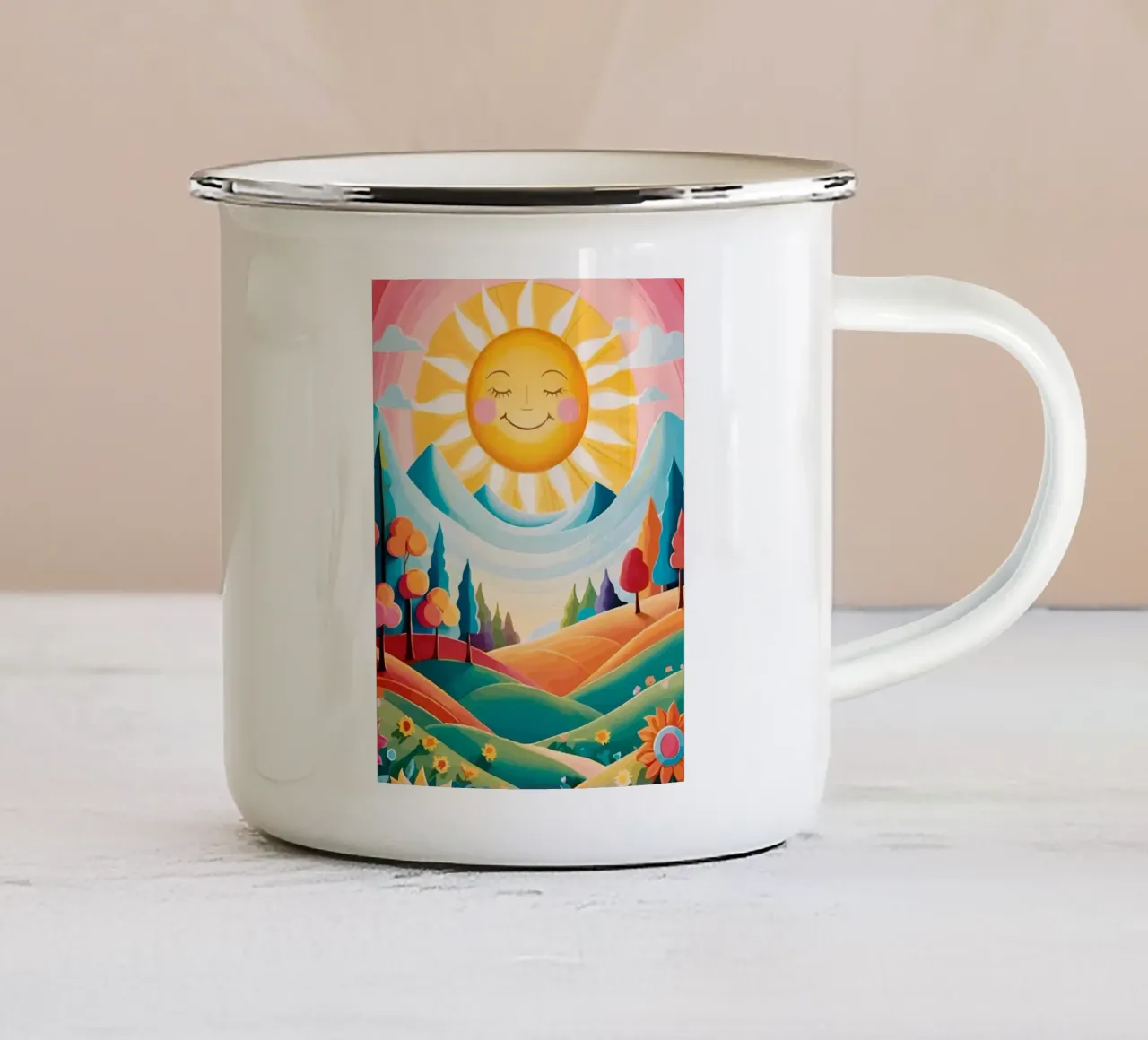 the sun shining brightly tazza in smalto da Dumery Art