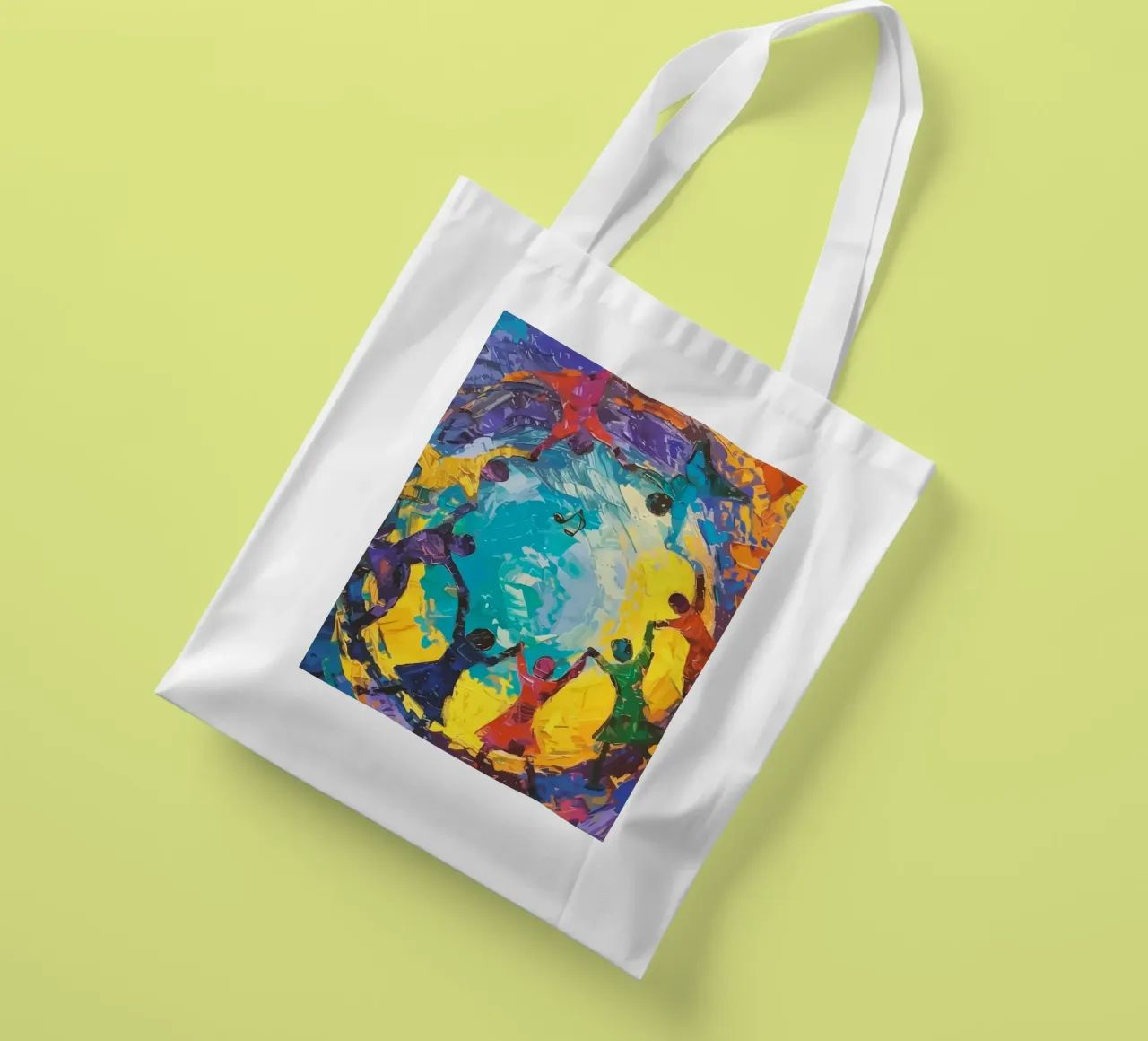 children's hands join together to form a circle borsa in juta da Dumery Art