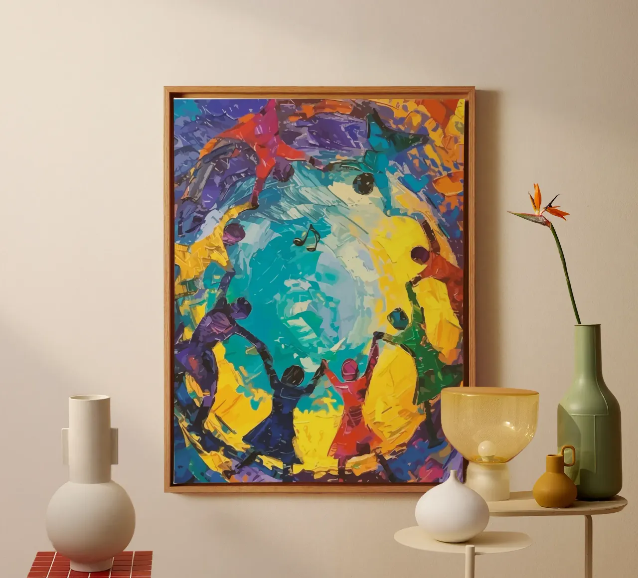 children's hands join together to form a circle tela con Cornice a cassetta da Dumery Art