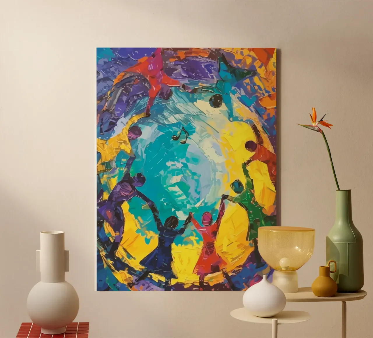 children's hands join together to form a circle tela con Cornice a cassetta da Dumery Art
