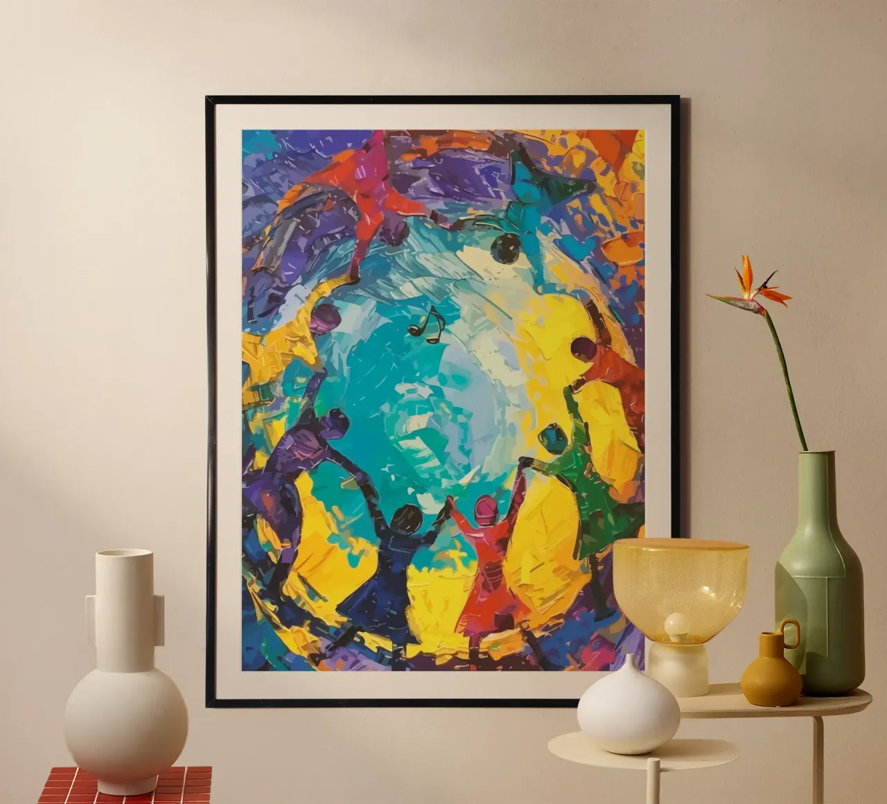 children's hands join together to form a circle poster con telaio in alluminio da Dumery Art