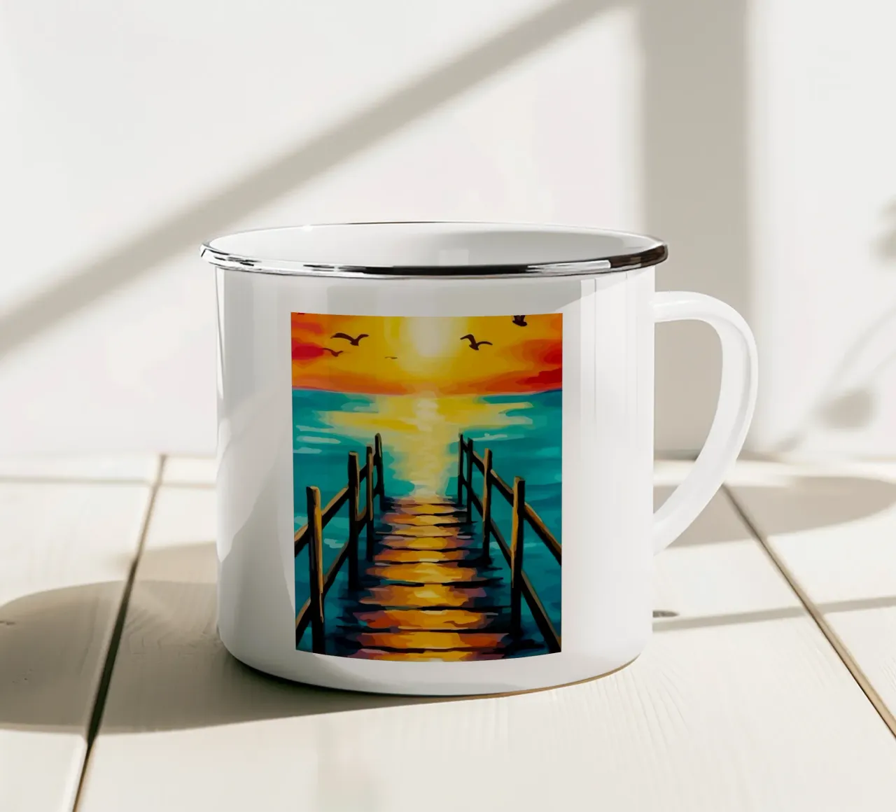 small pier before sunset tazza in smalto da Dumery Art