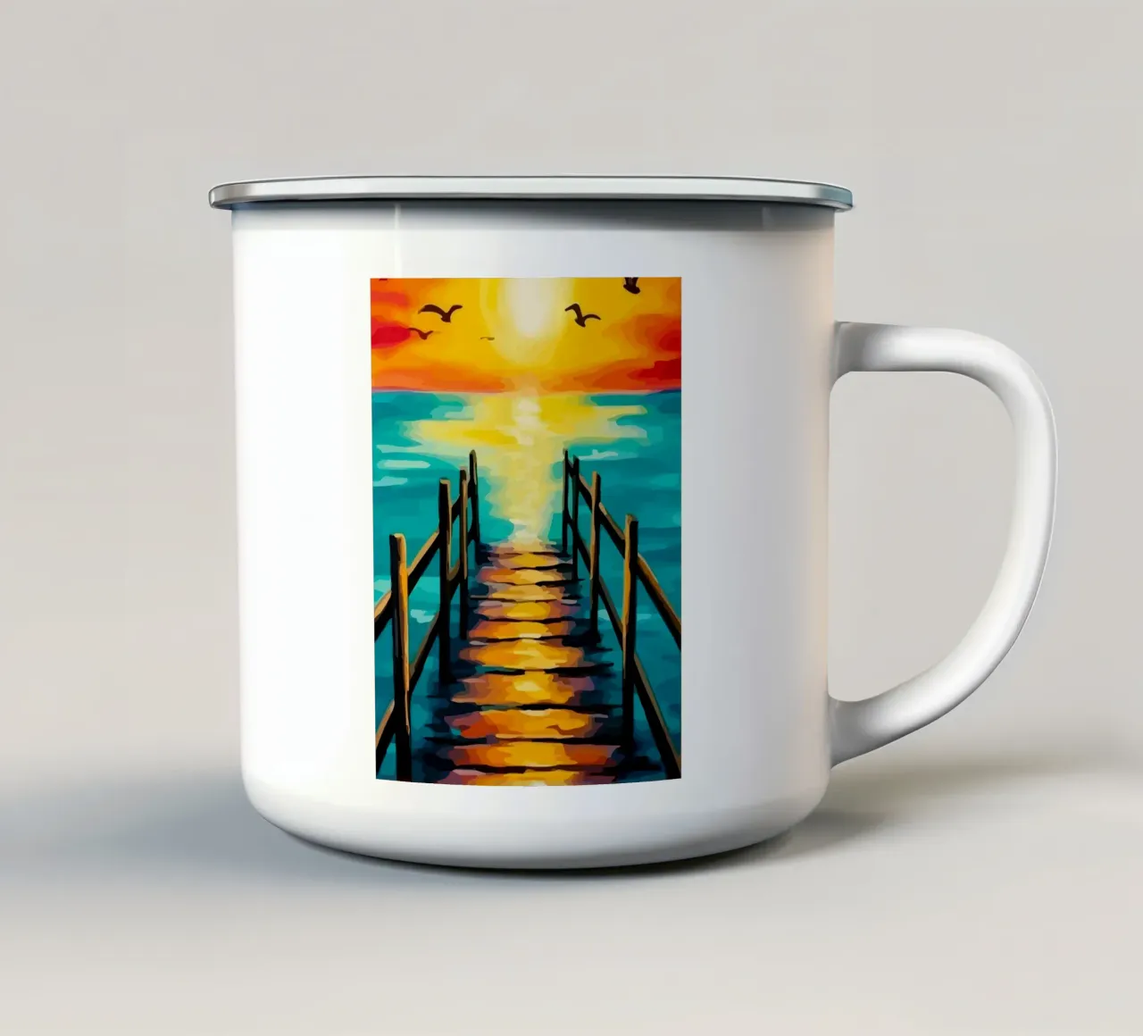 small pier before sunset tazza in smalto da Dumery Art