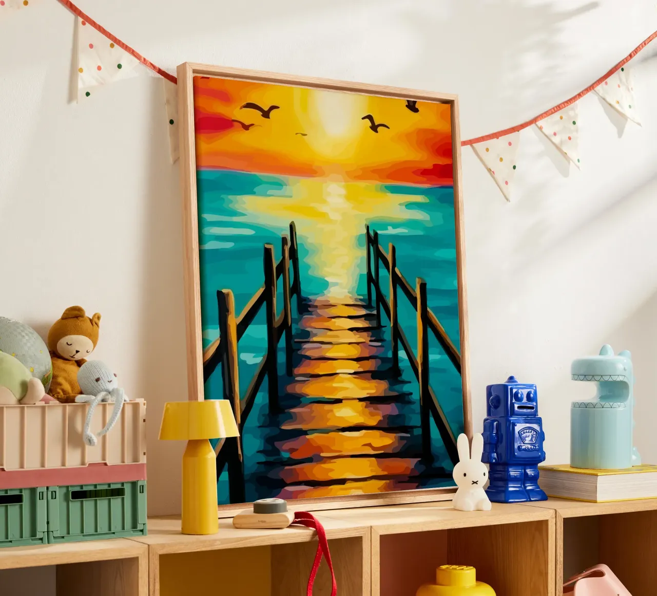 small pier before sunset tela con Cornice a cassetta da Dumery Art