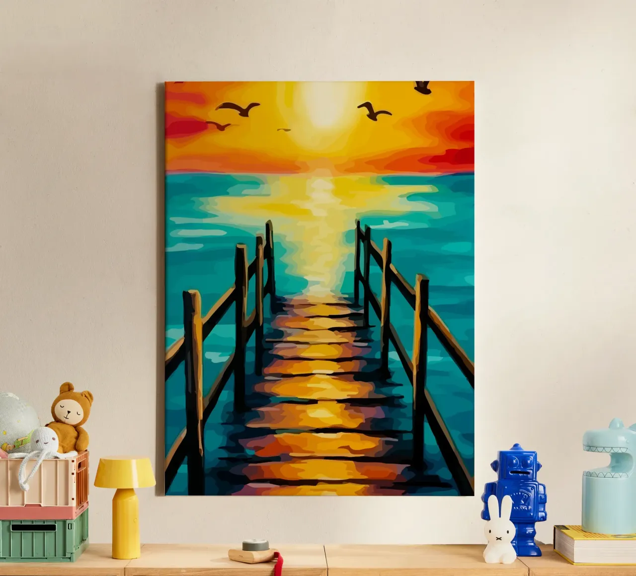 small pier before sunset tela con Cornice a cassetta da Dumery Art