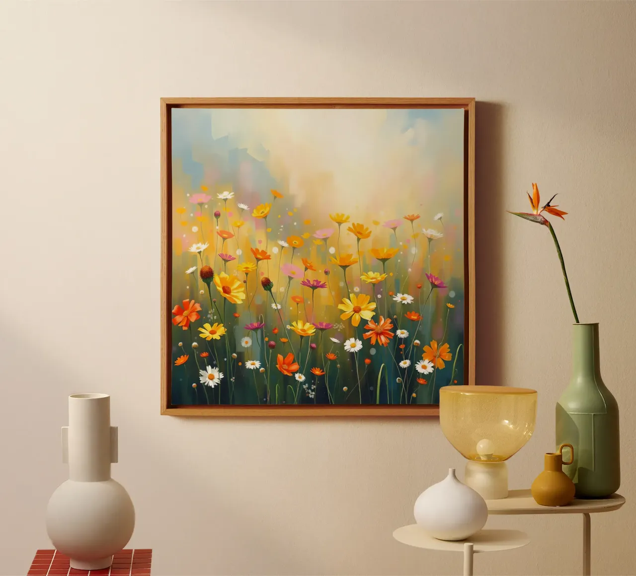 Pittura di fiori selvatici colorati tela con Cornice a cassetta da DesignDoodle