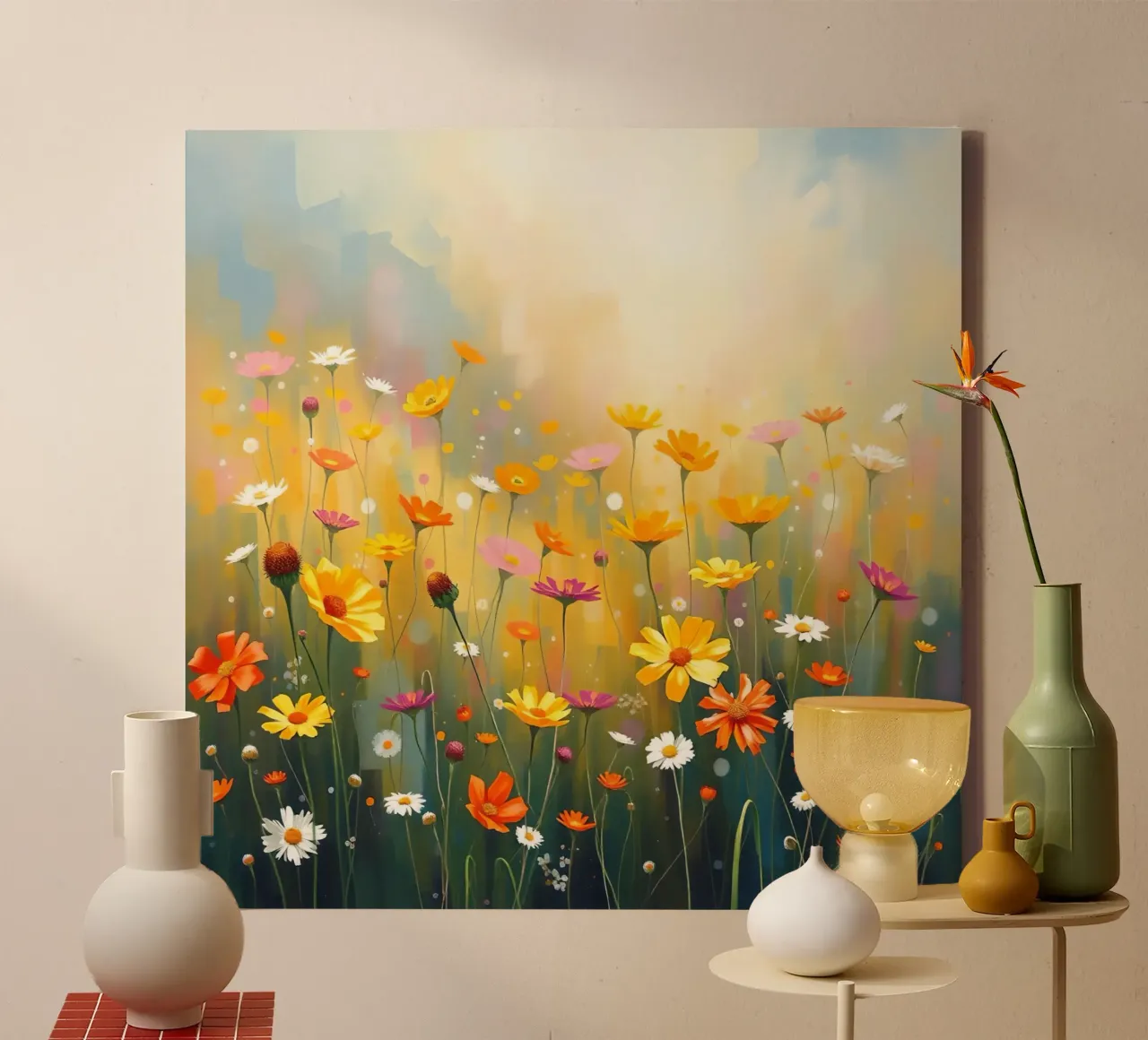 Pittura di fiori selvatici colorati tela con Cornice a cassetta da DesignDoodle