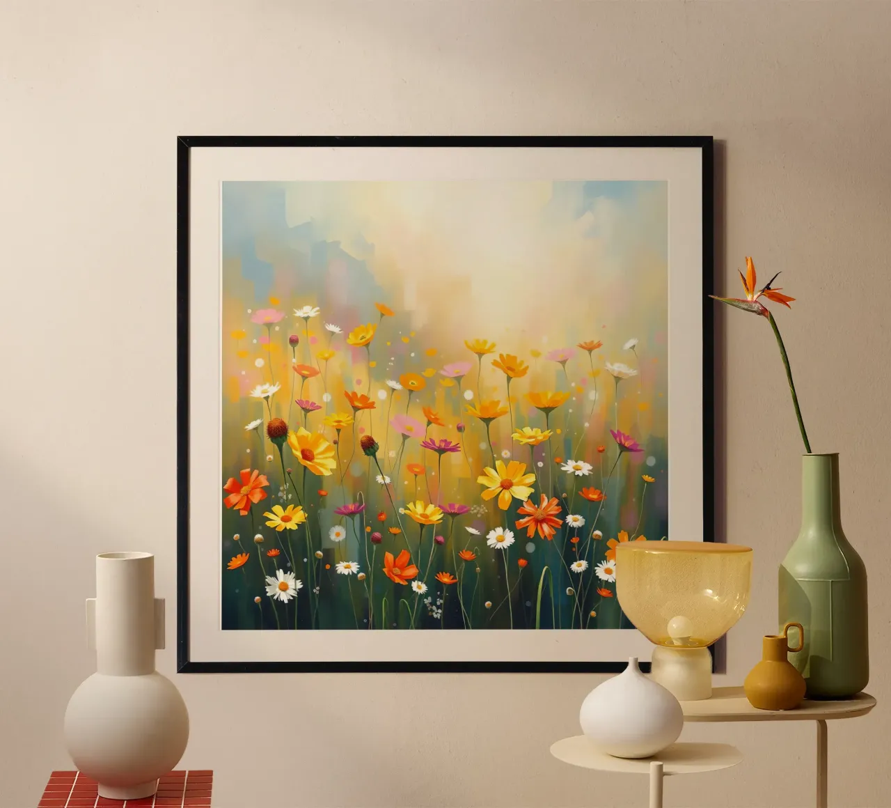 Pittura di fiori selvatici colorati poster con telaio in alluminio da DesignDoodle