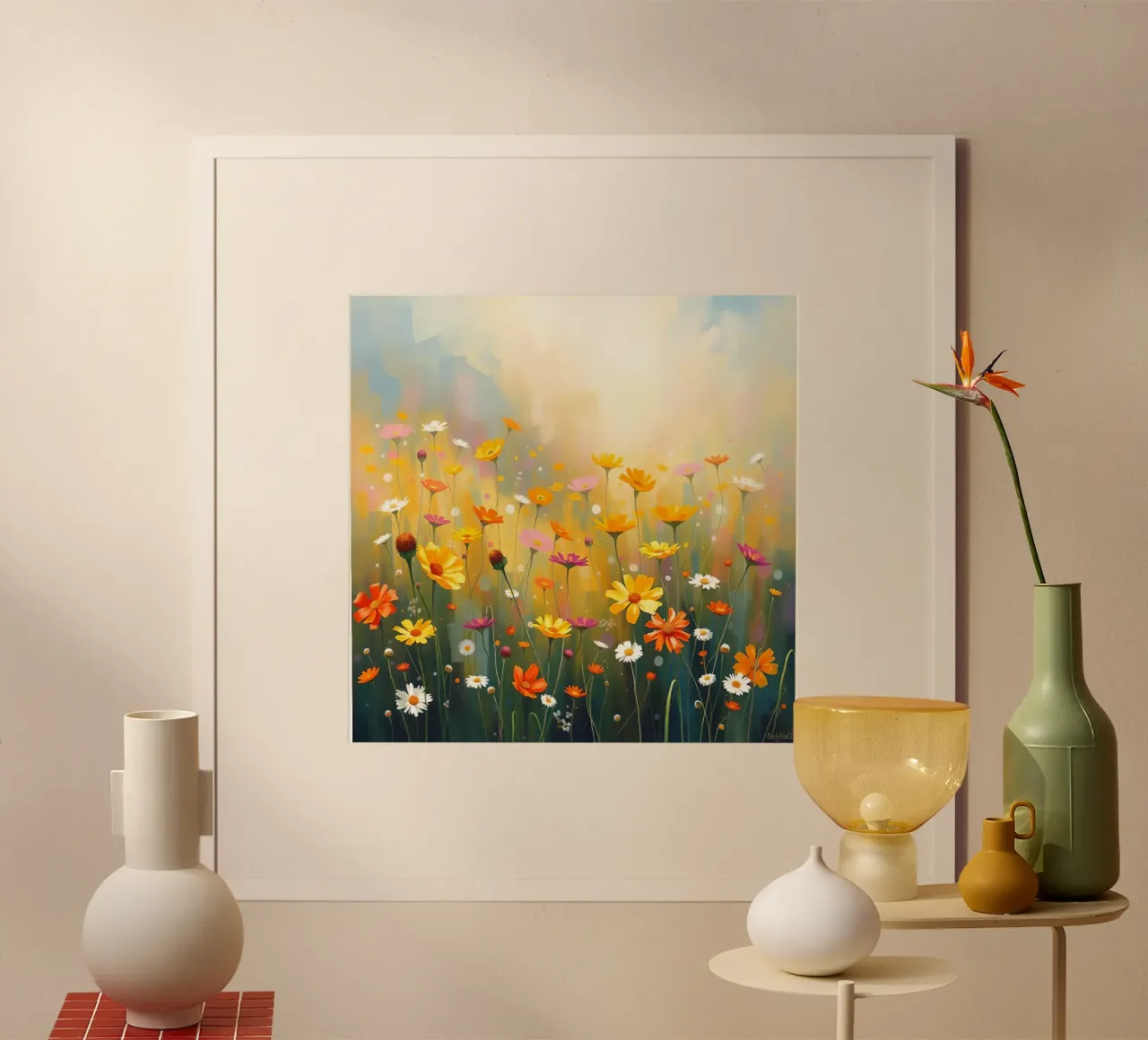 Pittura di fiori selvatici colorati poster con telaio in alluminio da DesignDoodle