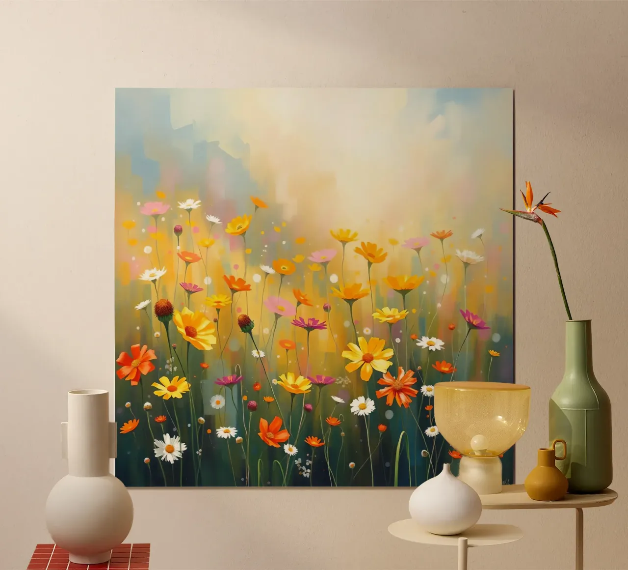 Pittura di fiori selvatici colorati poster con telaio in alluminio da DesignDoodle