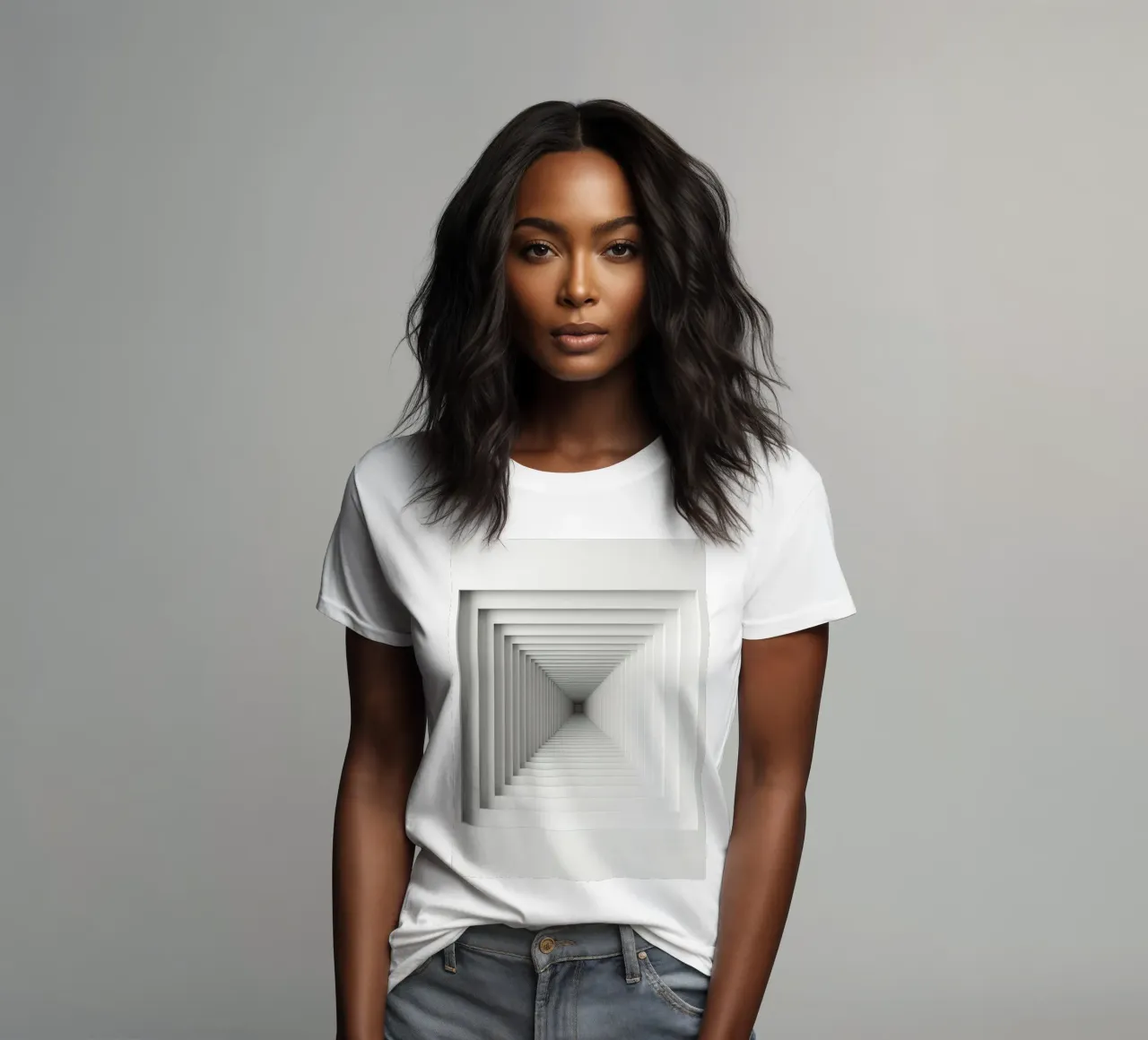 Nested White Square Frames Creating Tunnel Illusion women's fitted t-shirt by DesignDoodle