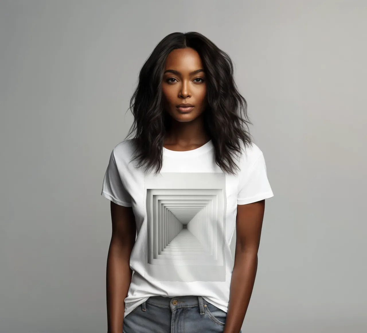 Nested White Square Frames Creating Tunnel Illusion women's fitted t-shirt by DesignDoodle