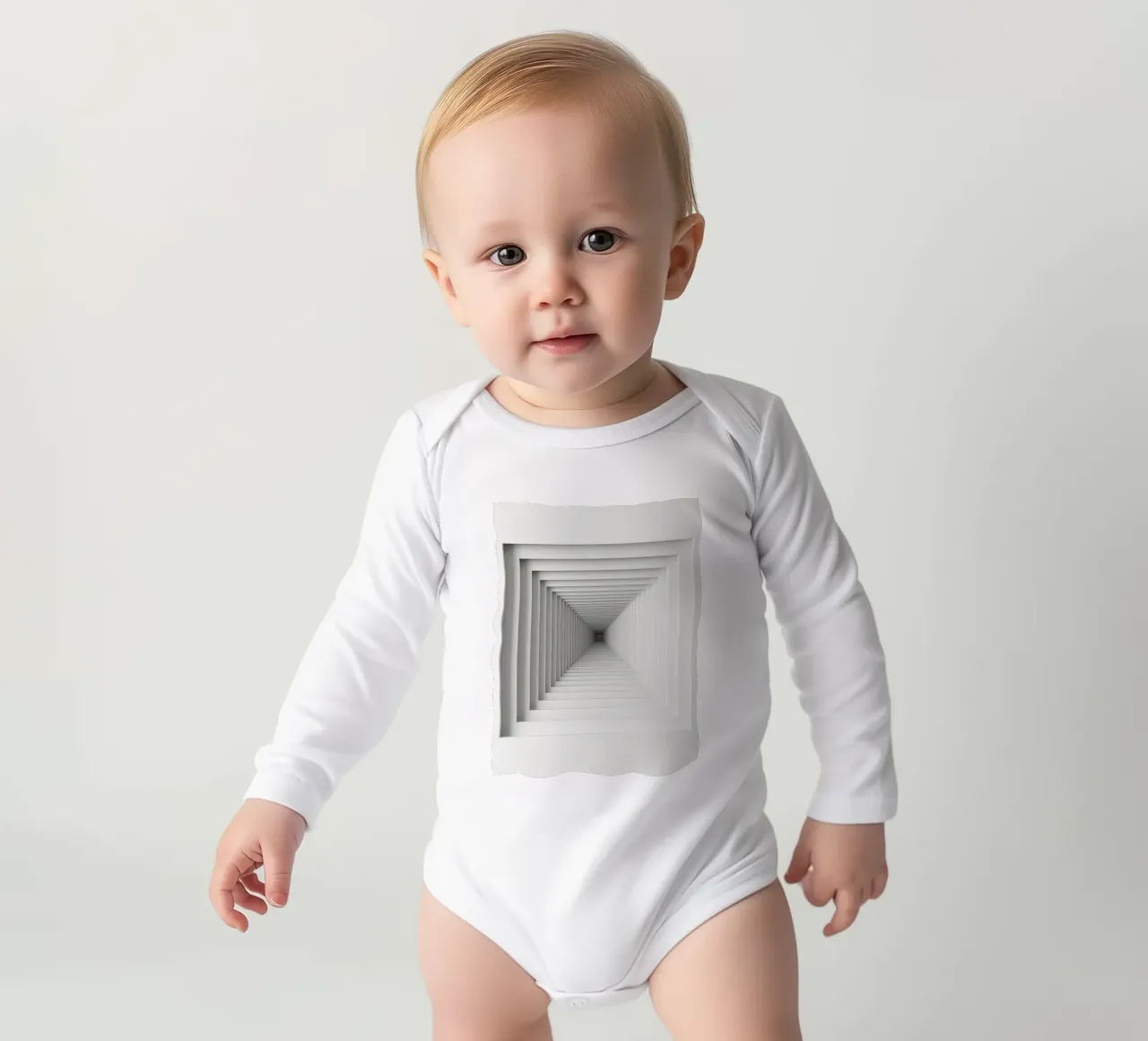 Nested White Square Frames Creating Tunnel Illusion long-sleeve baby romper by DesignDoodle