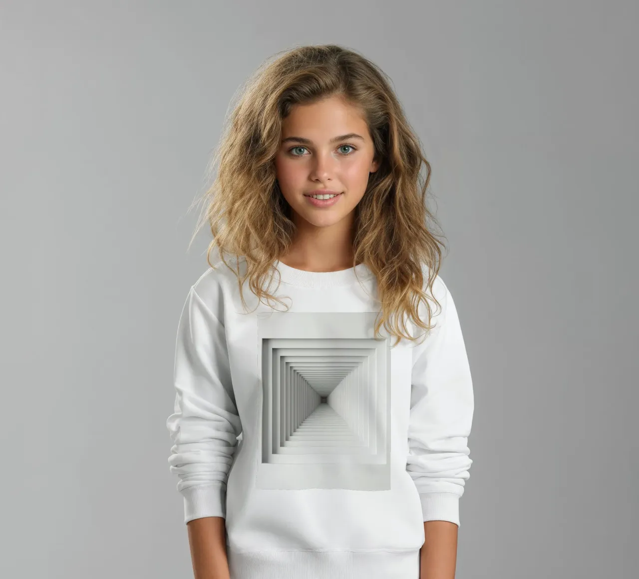 Nested White Square Frames Creating Tunnel Illusion kids sweatshirt by DesignDoodle