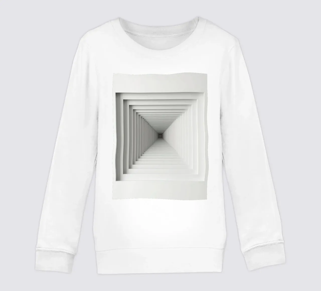 Nested White Square Frames Creating Tunnel Illusion kids sweatshirt by DesignDoodle