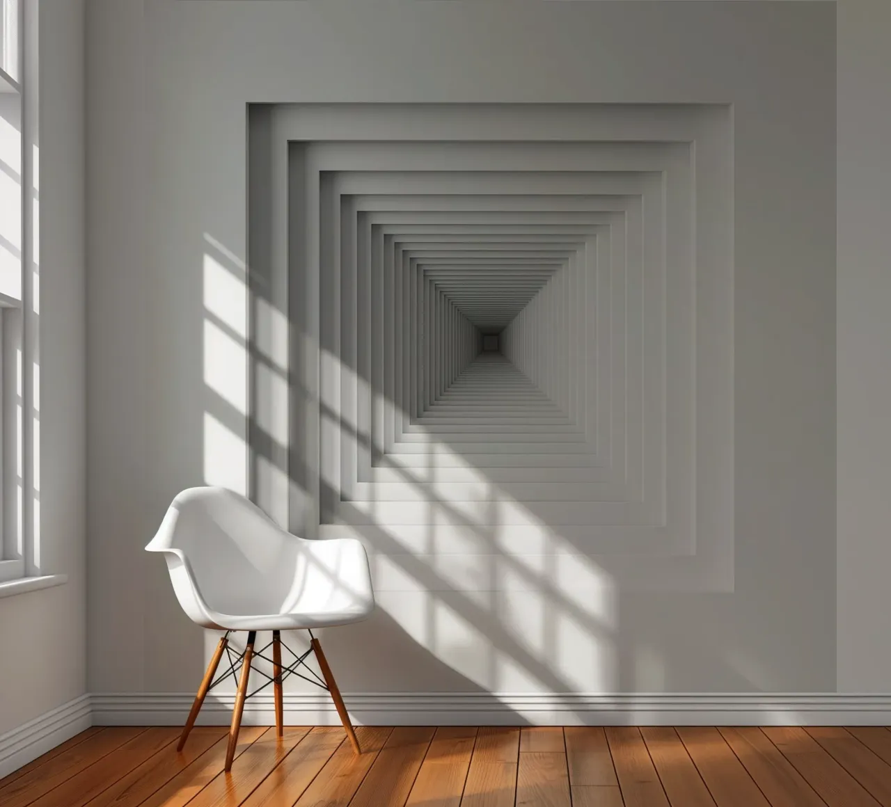 Nested White Square Frames Creating Tunnel Illusion photo wallpaper by DesignDoodle