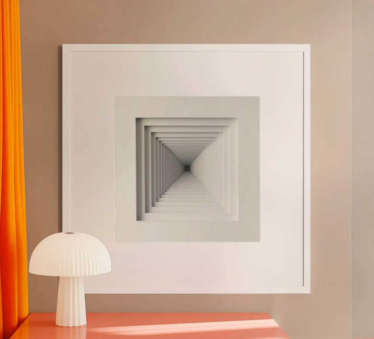 Cornici quadrate bianche annidate che creano l'illusione del tunnel poster con telaio in plastica da DesignDoodle