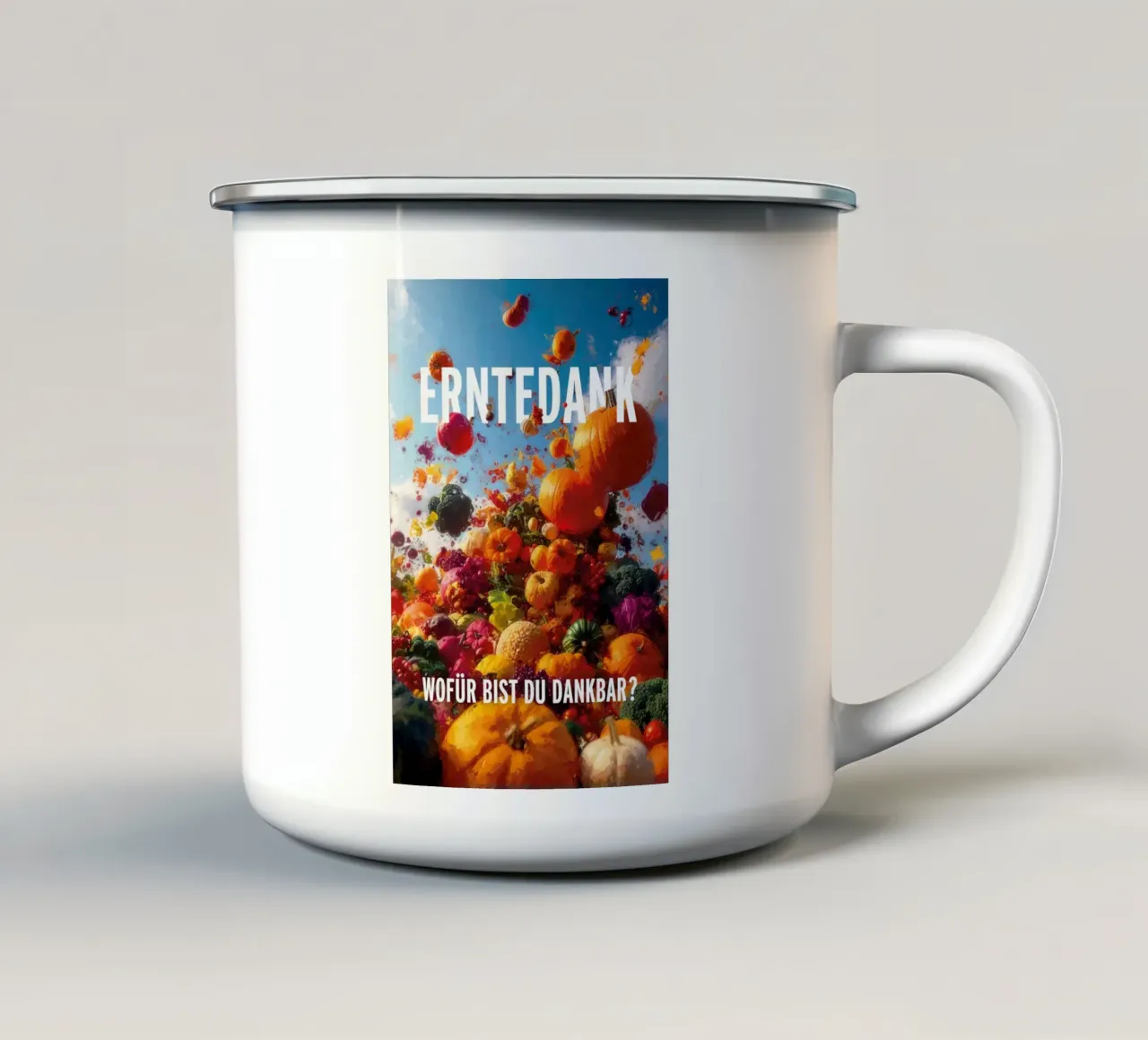 Ringraziamento - Per cosa siete grati? tazza in smalto da undarstellbar Christliche Poster