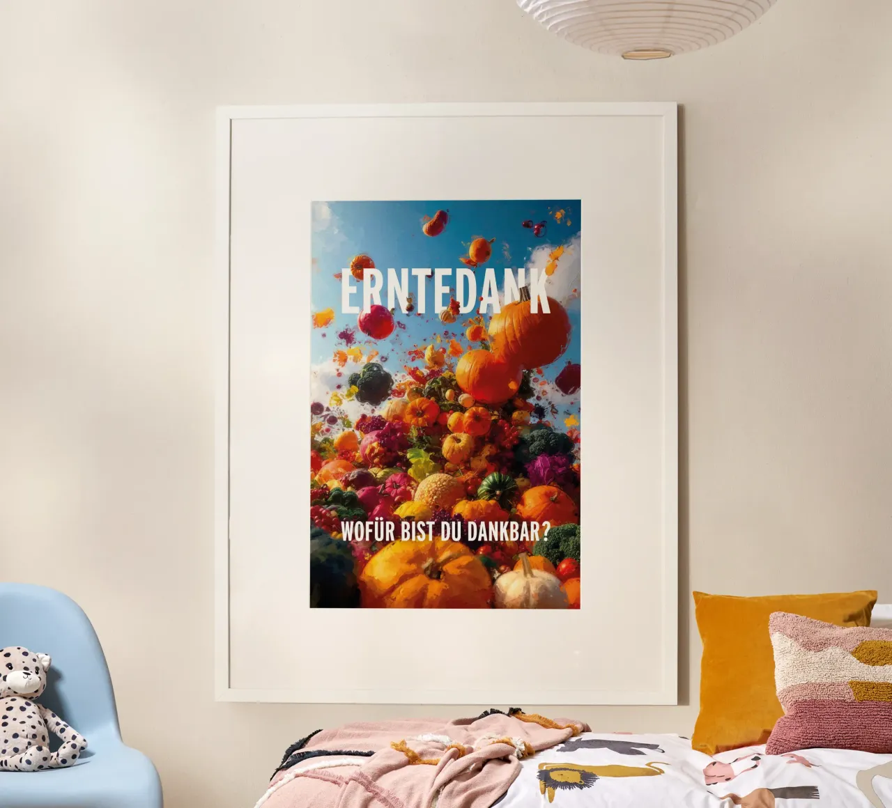 Ringraziamento - Per cosa siete grati? poster con telaio in legno da undarstellbar Christliche Poster