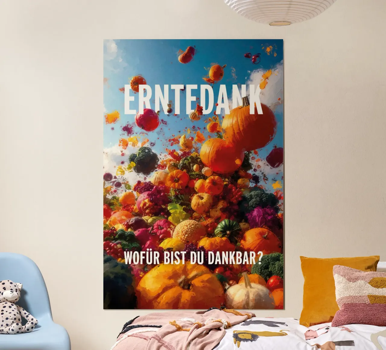 Ringraziamento - Per cosa siete grati? poster con telaio in legno da undarstellbar Christliche Poster