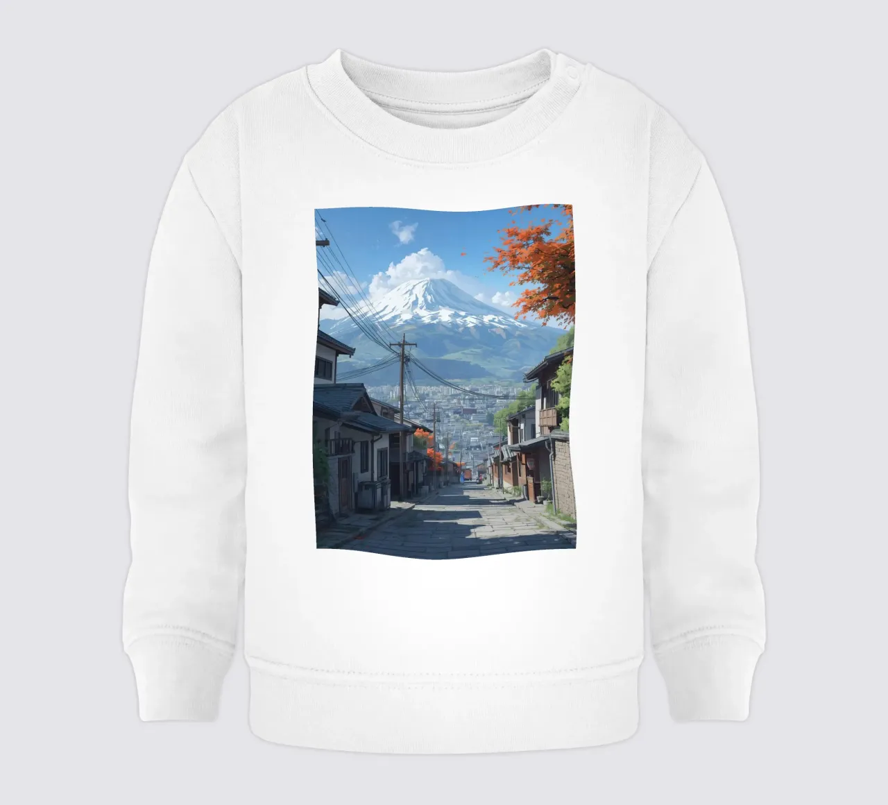 Vista sul Monte Fuji da una strada di ciottoli con case giapponesi felpa neonato da DesignDoodle