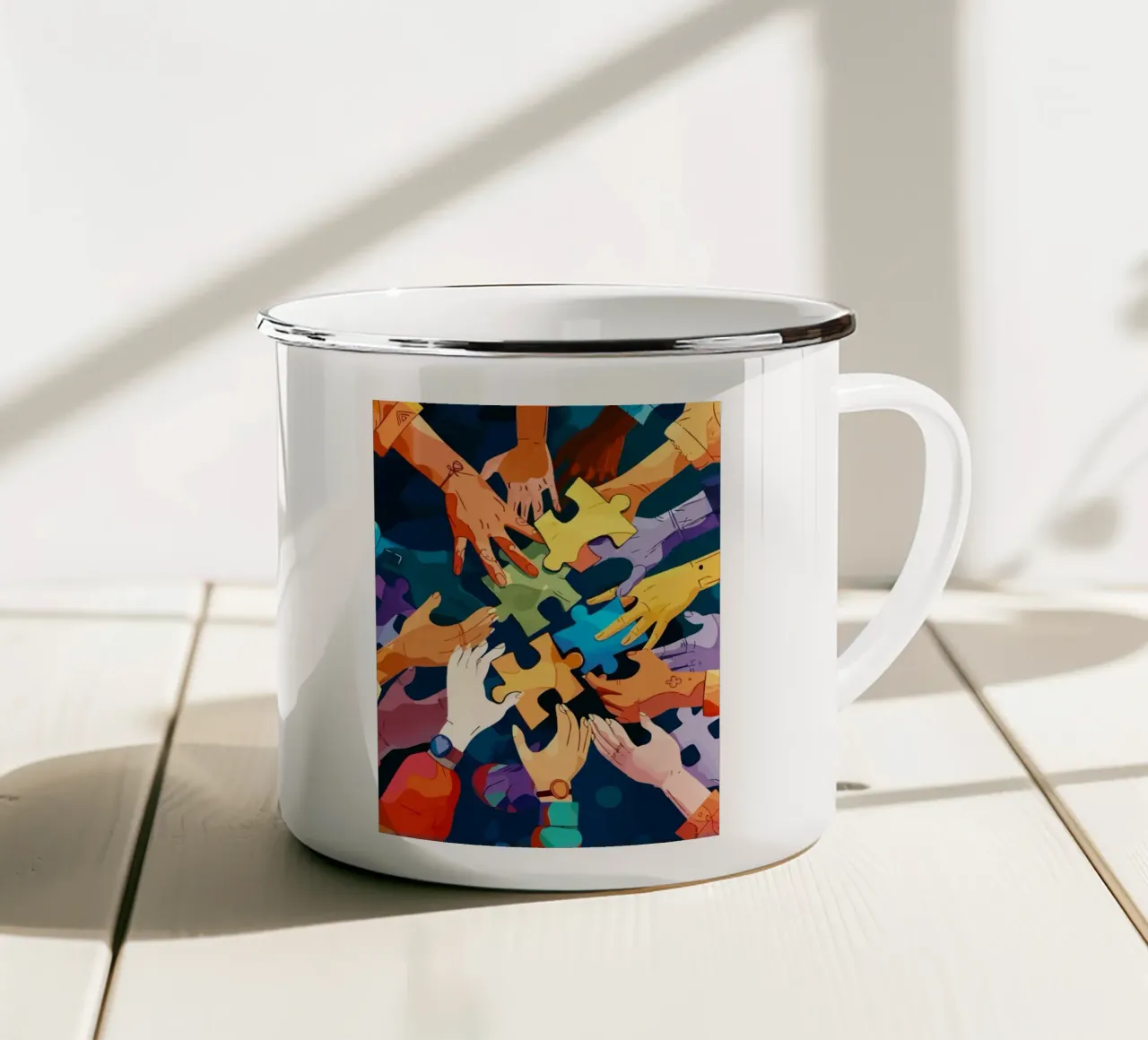 puzzle hand tazza in smalto da Dumery Art