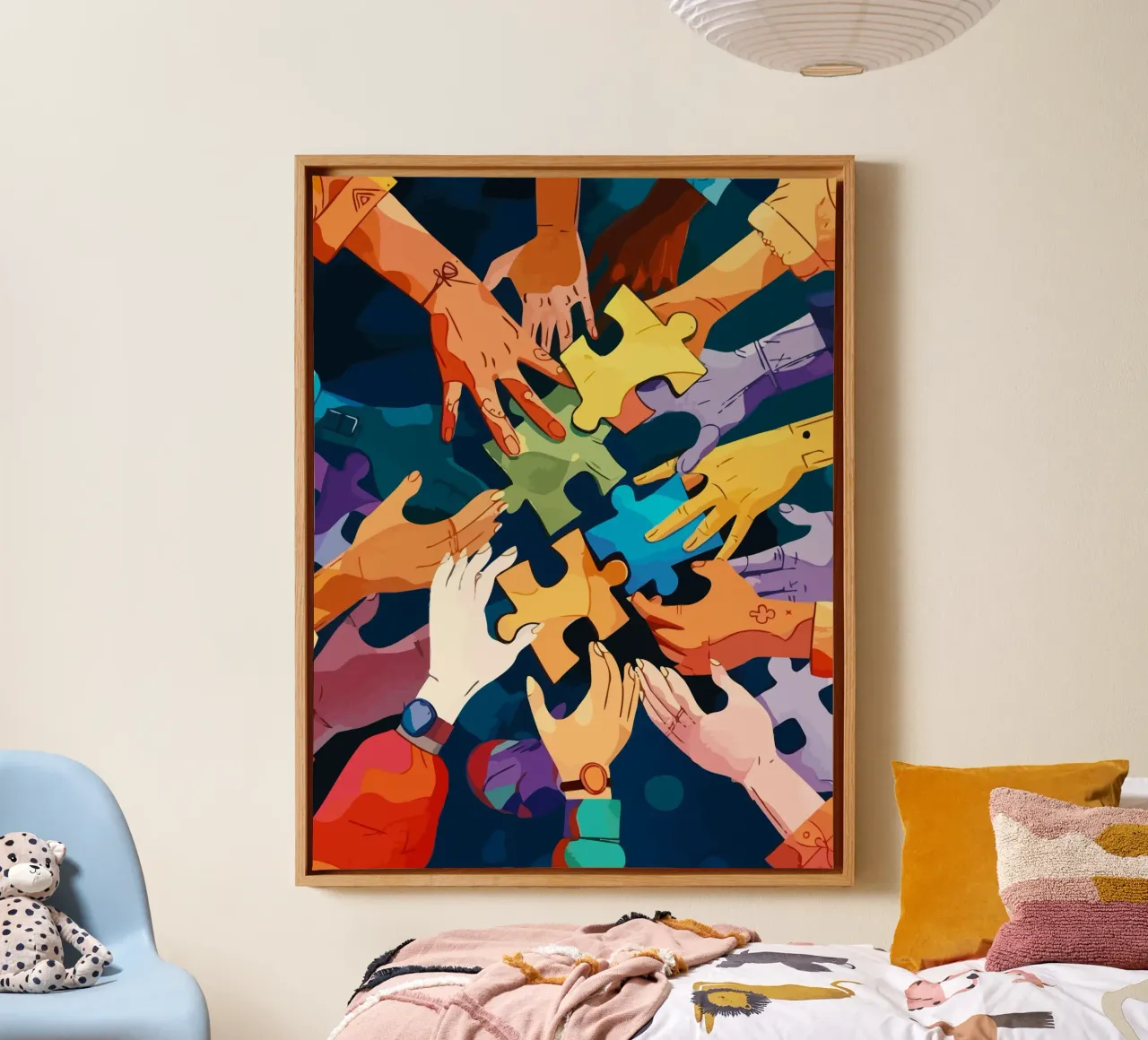 puzzle hand tela con Cornice a cassetta da Dumery Art