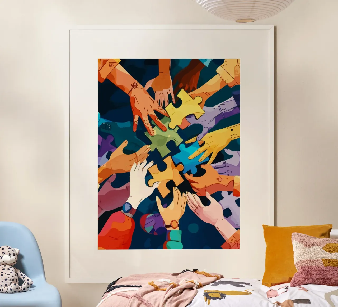 puzzle hand poster con telaio in alluminio da Dumery Art
