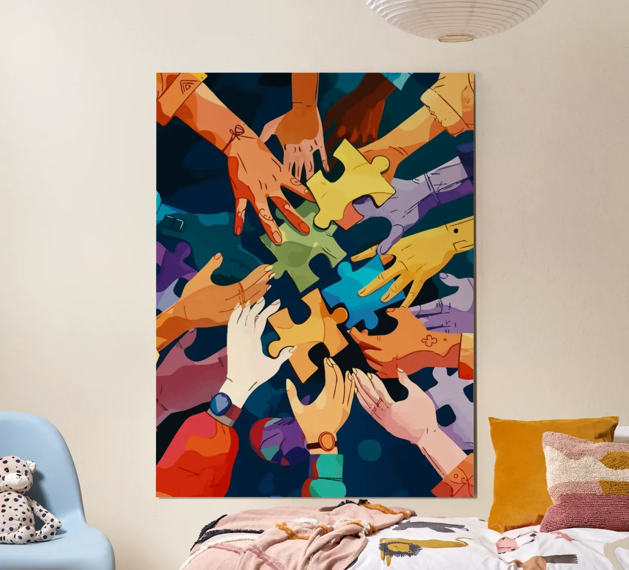 puzzle hand poster con telaio in alluminio da Dumery Art