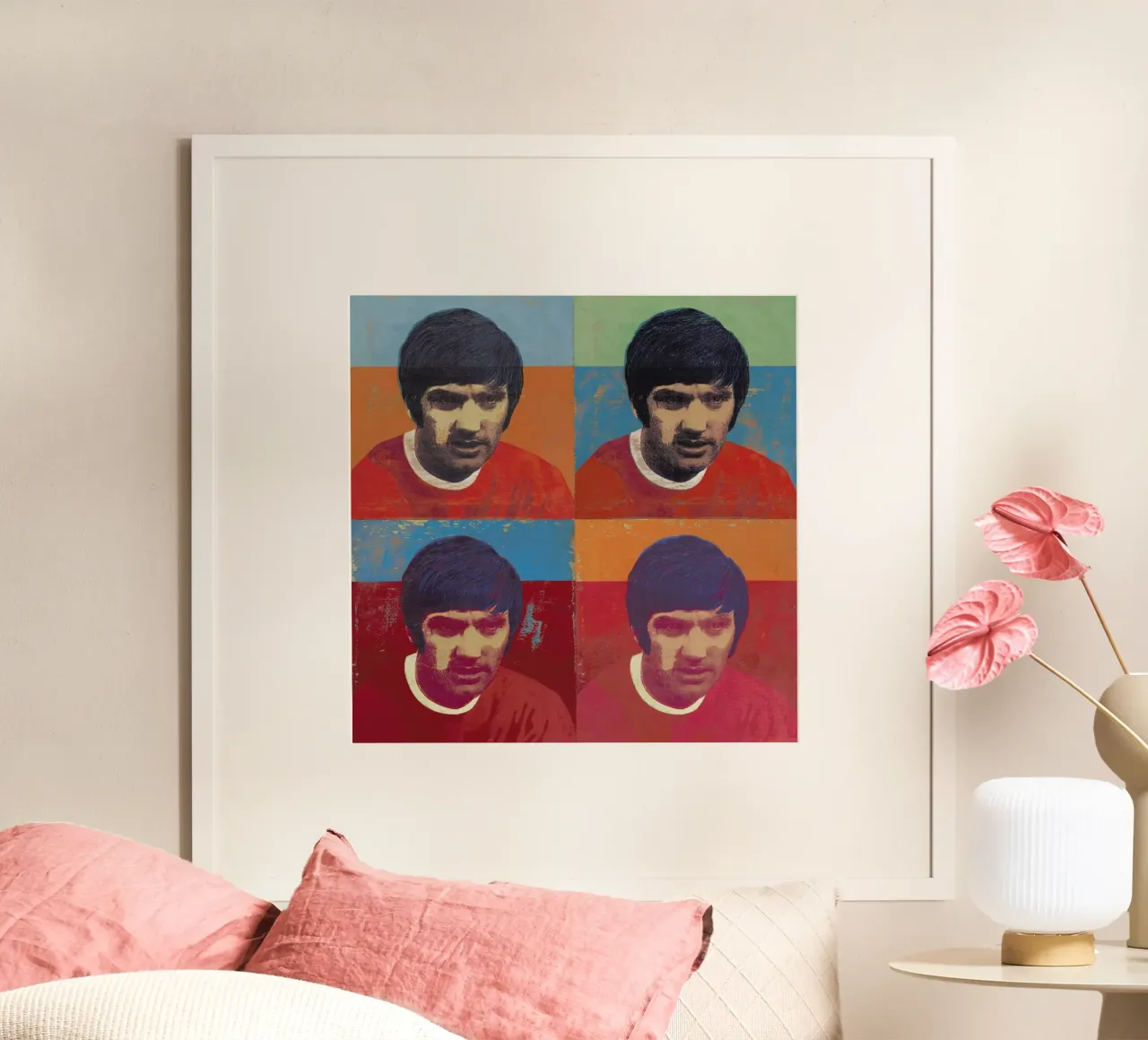 George Best 4 poster con telaio in alluminio da Andy Bridge