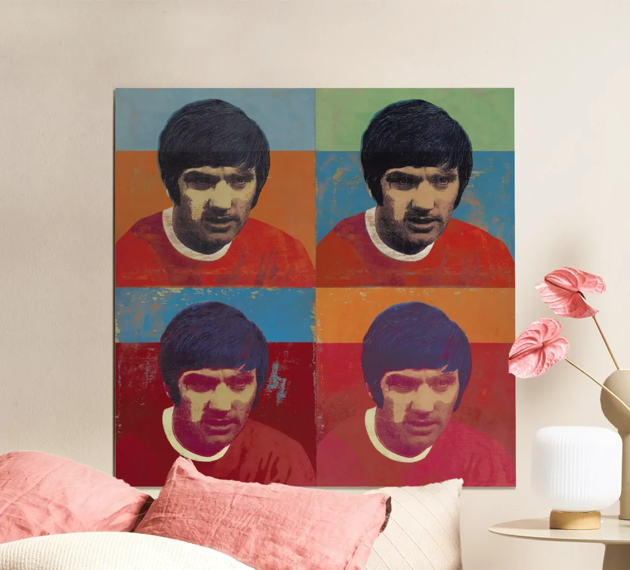 George Best 4 poster con telaio in alluminio da Andy Bridge