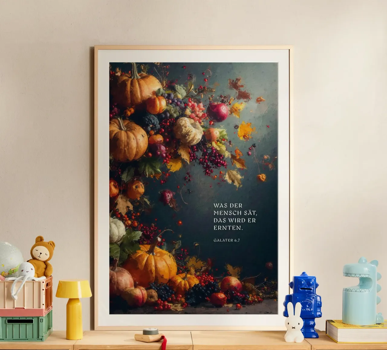 Ciò che un uomo semina, lo raccoglierà. poster con telaio in legno da undarstellbar Christliche Poster