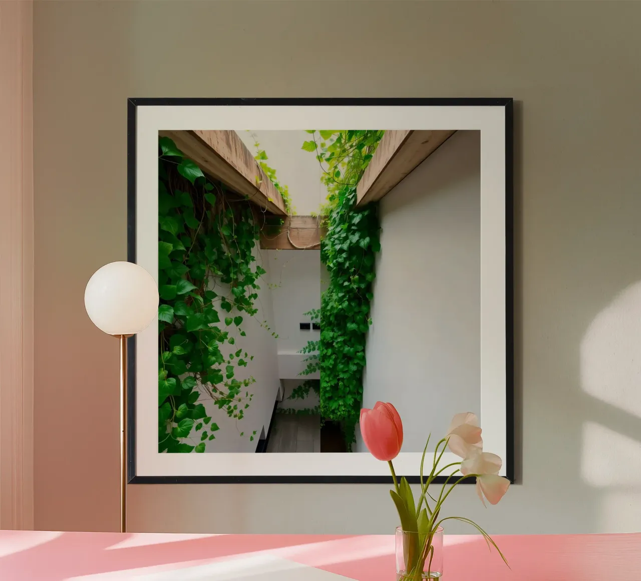 Cortile interno con viti e lucernario poster con telaio in legno da DesignDoodle