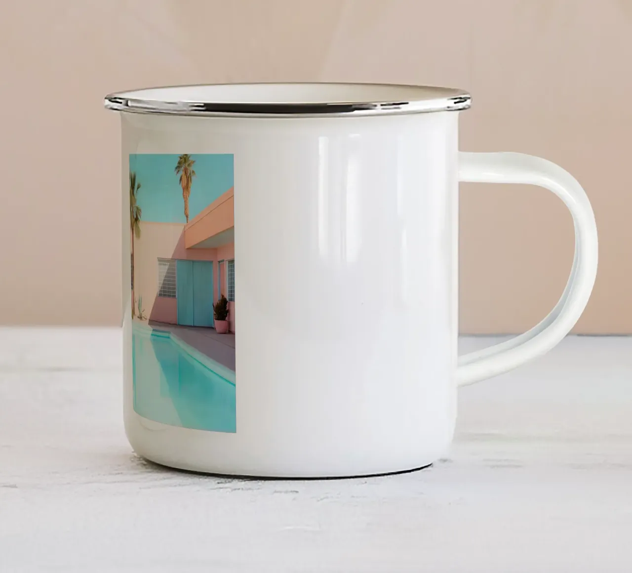 Palm Springs Retro Pool tazza in smalto da robertmotoiart