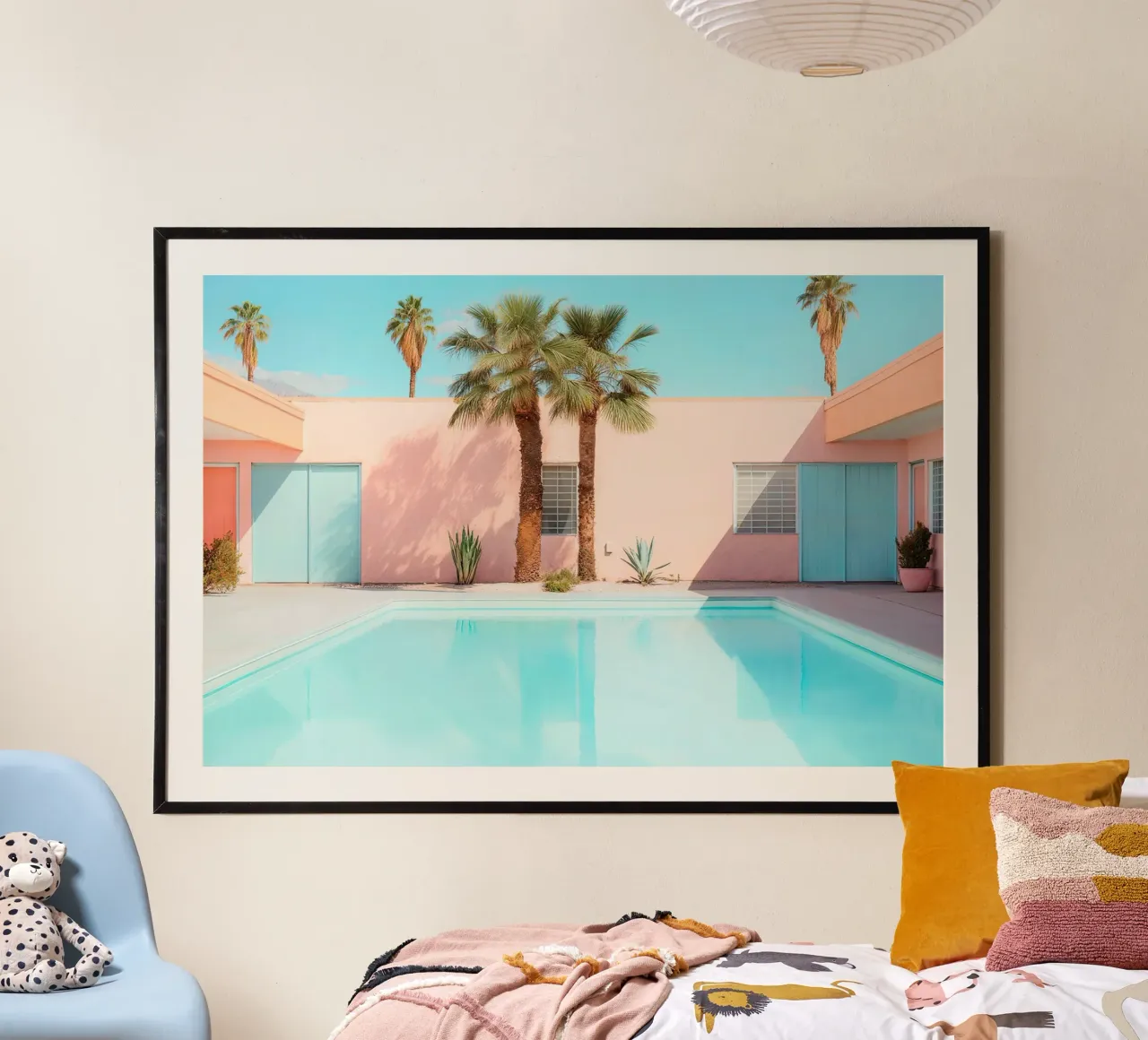 Palm Springs Retro Pool poster con telaio in plastica da robertmotoiart