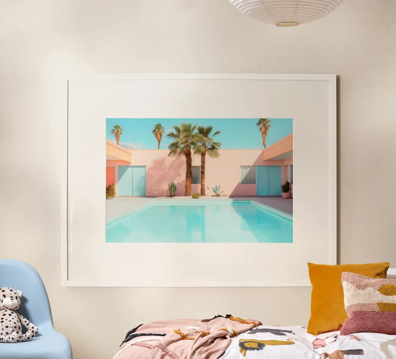 Palm Springs Retro Pool poster con telaio in plastica da robertmotoiart