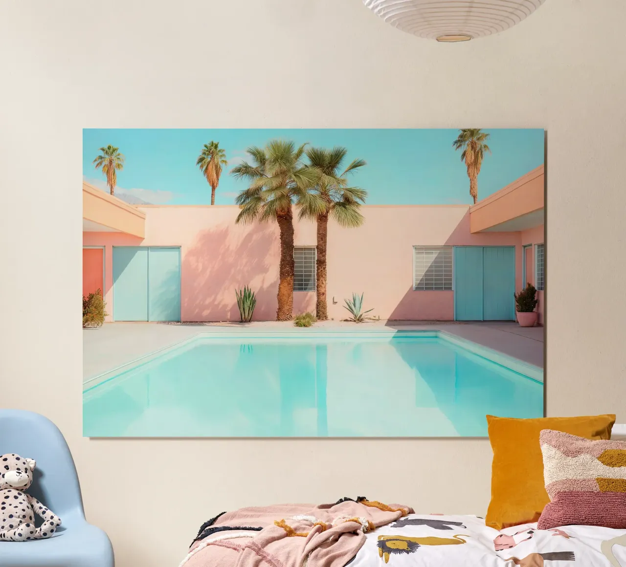 Palm Springs Retro Pool poster con telaio in plastica da robertmotoiart