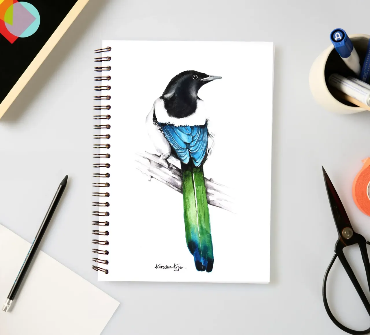 Magpie cuaderno de espiral de Karolina Kijak